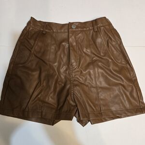 PrettyLittleThing Faux Leather Shorts Brown Size 6